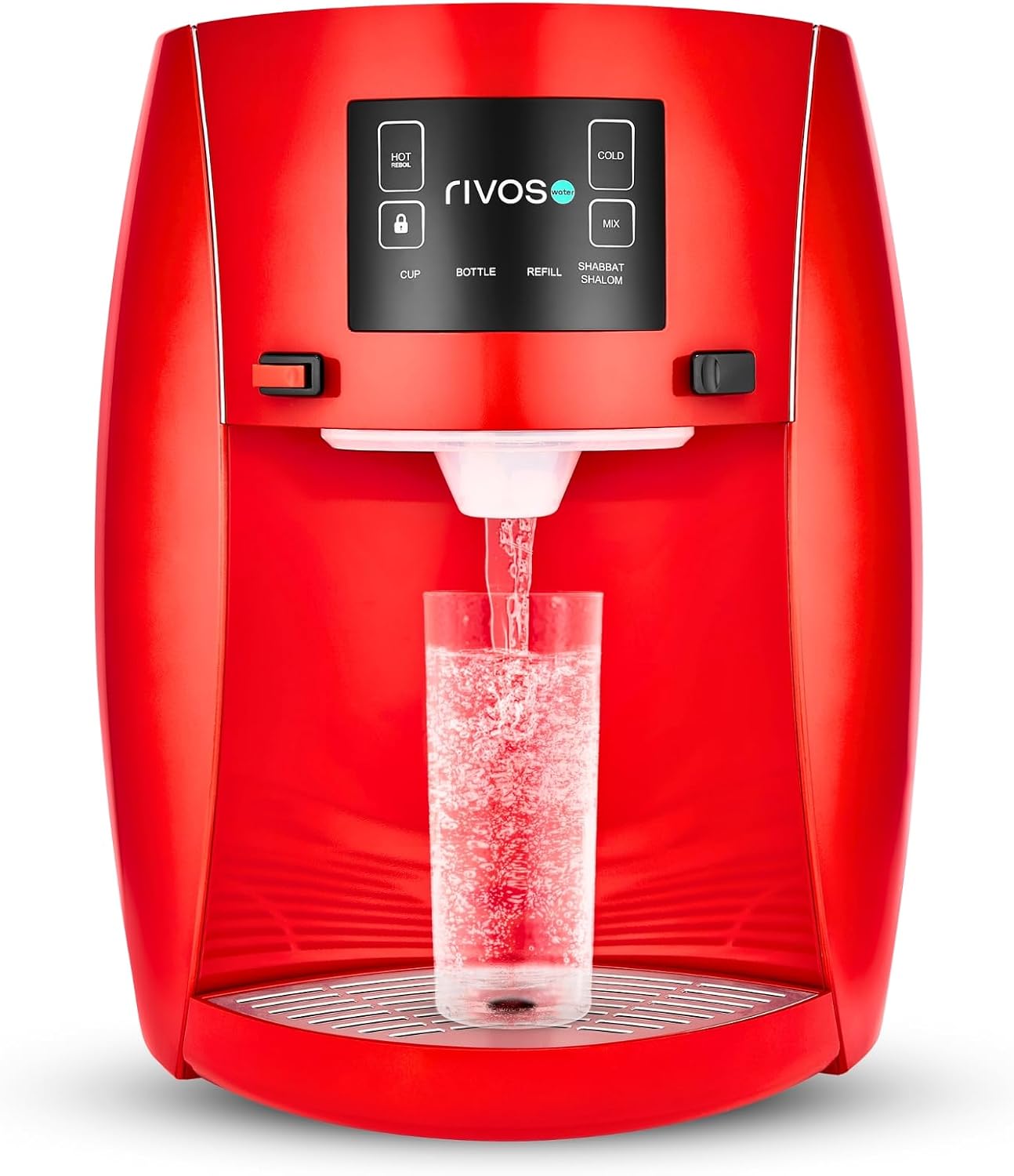 Rivos Spirit Smart Water Dispenser, Hot & Cold Countertop Dispenser, 316 Stainless Steel, Shabbat-Compatible System with Filter & Carbon Filter, Eco-Friendly Home & Office Hydration (Cherry Red)