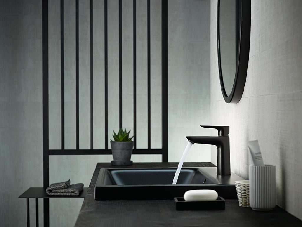 hansgrohe Talis E Modern Easy Install Easy Clean 1-Handle 1-Hole 6-inch Tall Bathroom Sink Faucet in Matte Black, 71710671