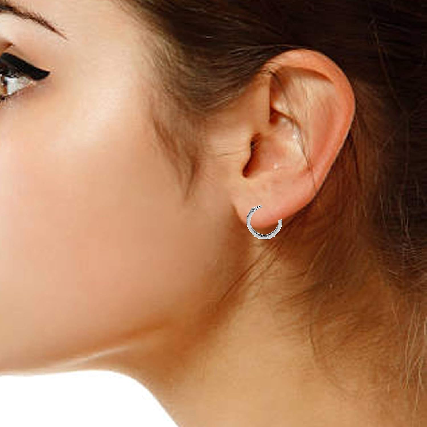 Ritastephens 14k White Gold Hoop Earrings for Women 2x12mm Diamond-Cut Design Hypoallergenic & Nickel-Free Every day classic elegant and comfortable wear 14K gold Huggie Hoop Earrings