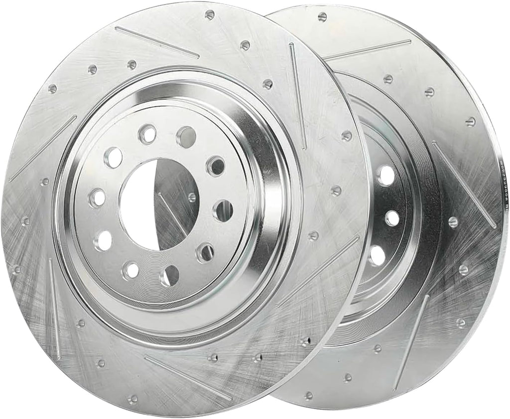 Detroit Axle - 8pc Brake Kit for 2016 2017 2018 2019 2020 2021 2022 2023 Jeep Cherokee, Drilled Slotted Disc Brake Rotors Ceramic Brakes Pads Replacement: 12.99' inch Front and 12.60' inch Rear Rotor