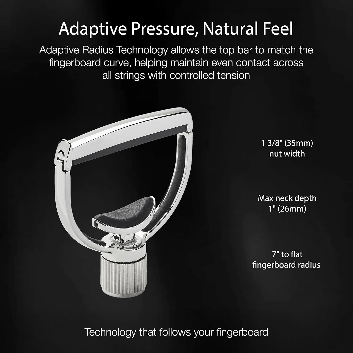 G7th Heritage Silver Banjo Wide Capo S1 - Adjustable Tension Control & Adaptive Radius Technology with Protective Silicone Pads - Yoke-Style Capo for Banjos, UK Design