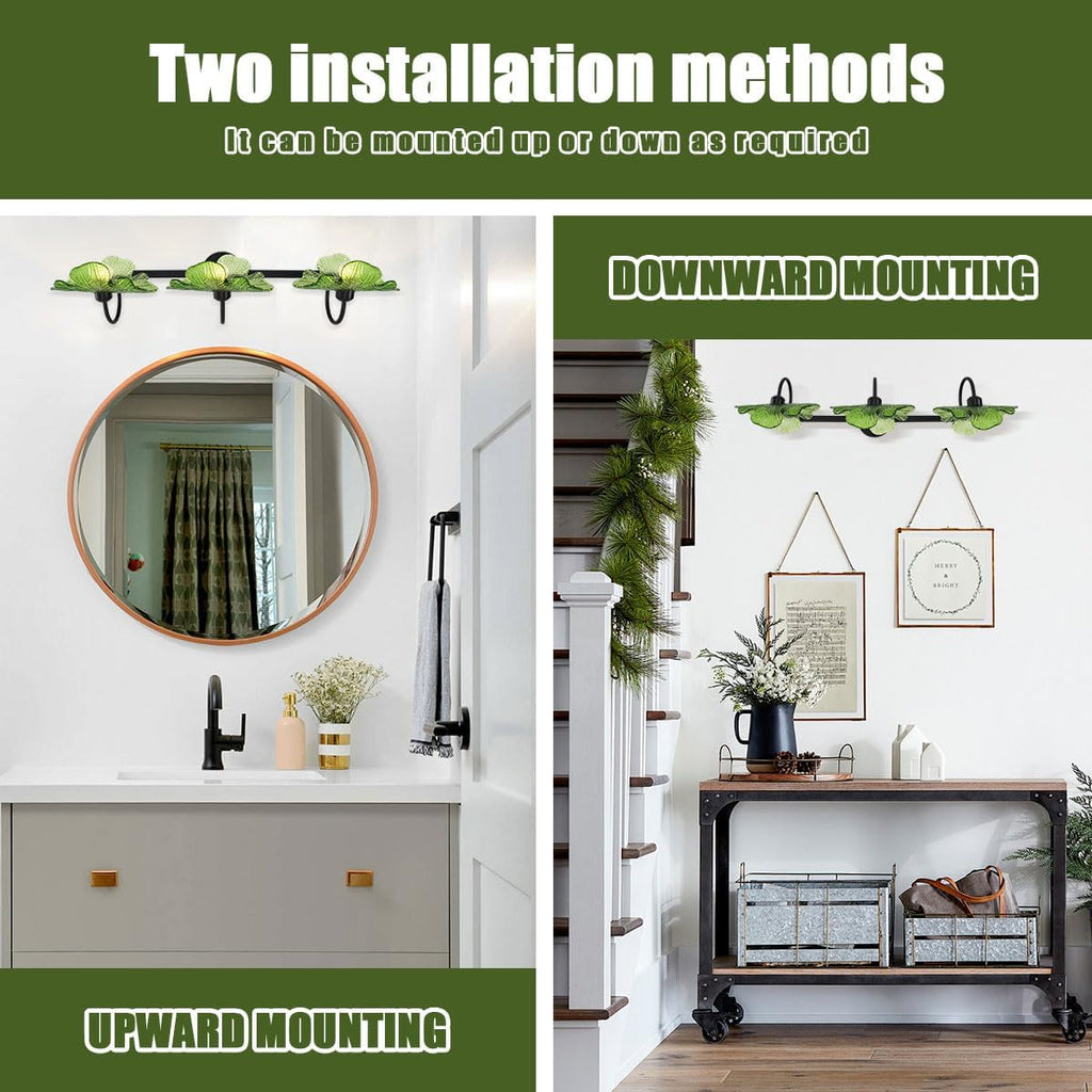 Green Bathroom Vanity Lights Over Mirror, 3 Light Flower Glass Shade Mirror Black Bathroom Sconce Vintage Wall Lighting Fixture mid Century Wall Sconce Light for Bedside Bedroom Doorway
