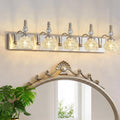 Modern Glass Crystal Vanity Light - Vintage Bathroom Lighting Fixtures Over Mirror, 5 Light Vanity Lights G9 Bulb (35.43 Inch, Nickel)