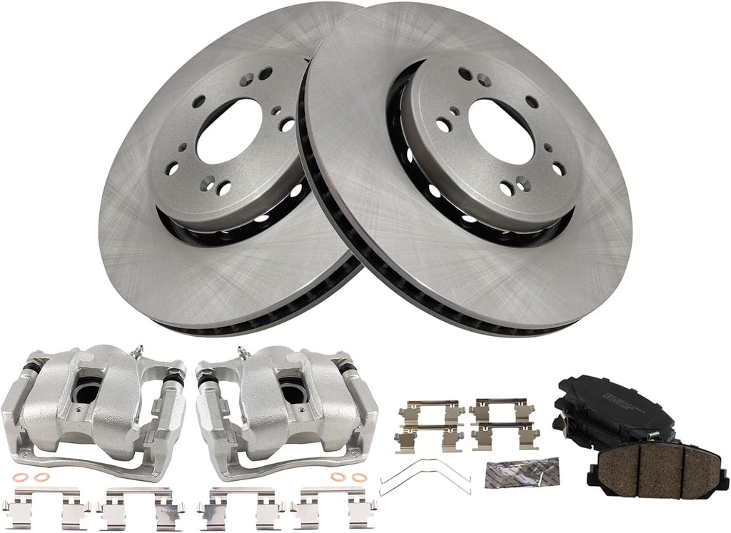 TRQ Front Brake Pad and Rotor Set Ceramic Rotors Calipers Compatible with 2013-2018 Acura RDX