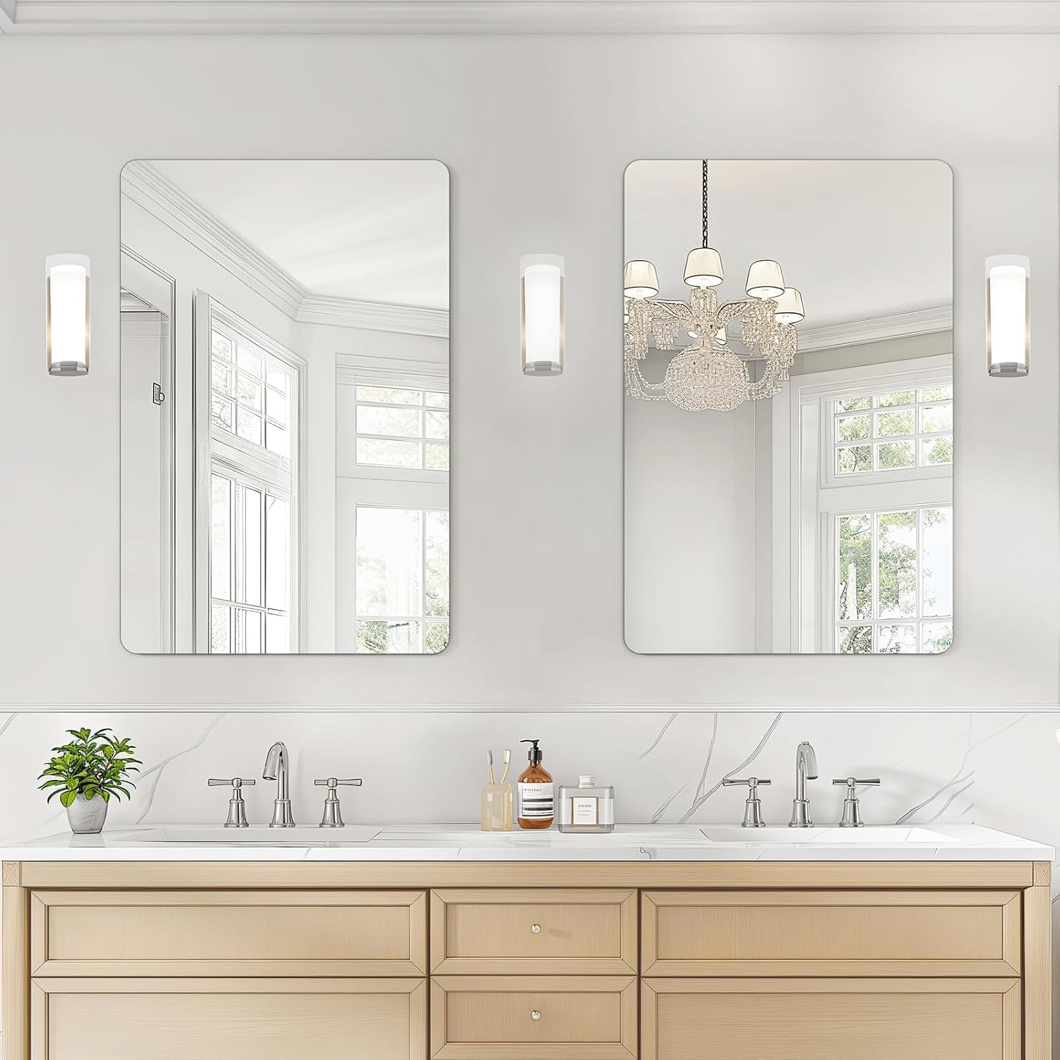 USHOWER 2-Pack Frameless Bathroom Mirror 20X30 Inch, Rectangle Wall Vanity Mirror for Over Sink, Bathroom, Bedroom, Entryway, Polished Edge, Tempered Glass