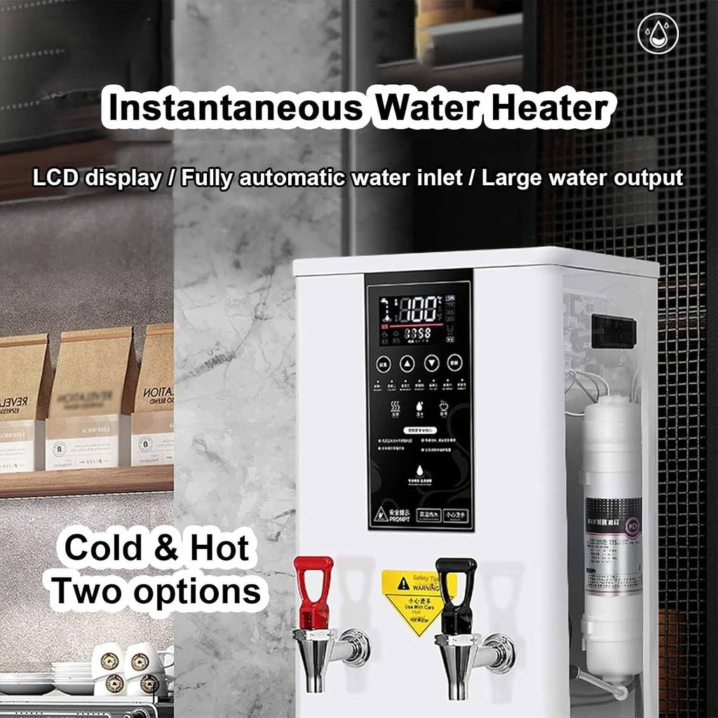 Water Boiler, Electric Commercial Hot Water Dispenser With Drip Tray, Stepping Type Boiling Water Machine, With Digital Temperature Display And Timer, For Brewing Tea Coffee Water,White