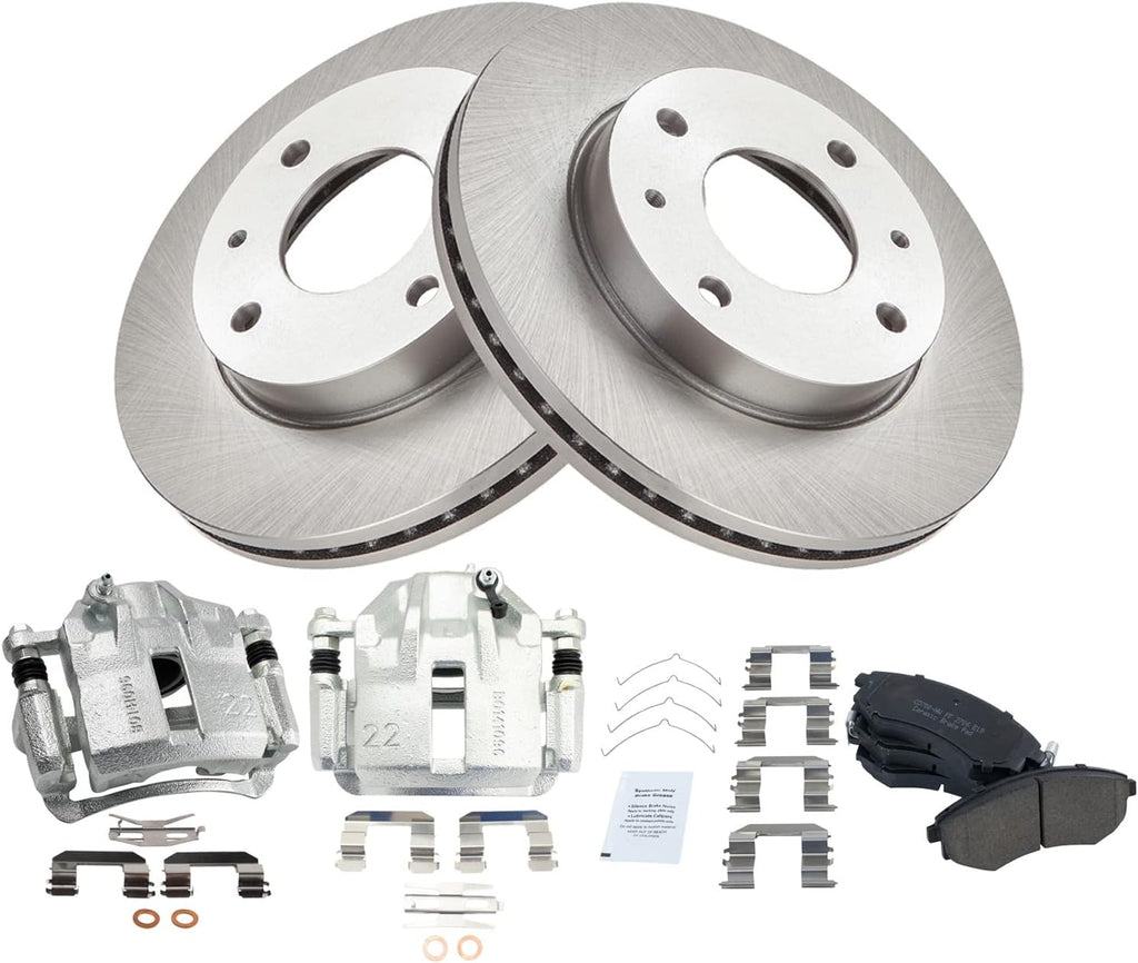 TRQ Front Brake Pad and Rotor Set Ceramic Vented Rotors Calipers Compatible with 2002 Hyundai Elantra