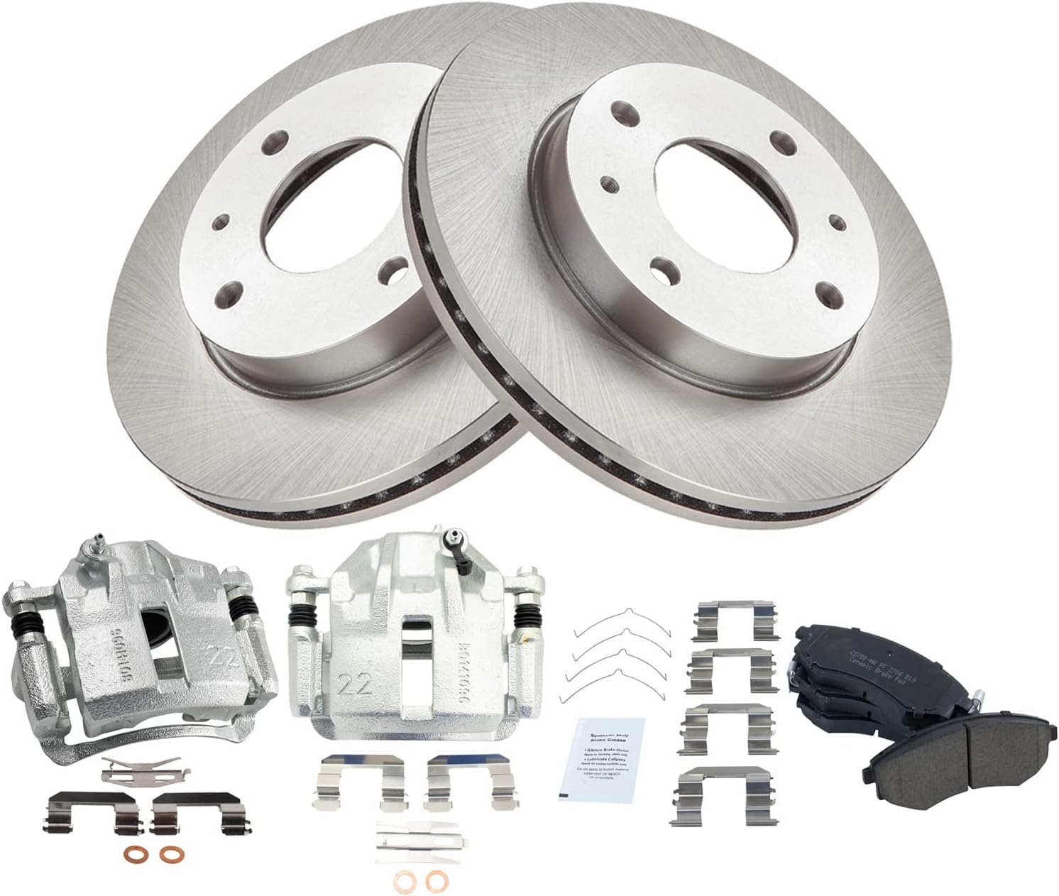 TRQ Front Brake Pad and Rotor Set Ceramic Vented Rotors Calipers Compatible with 2002 Hyundai Elantra