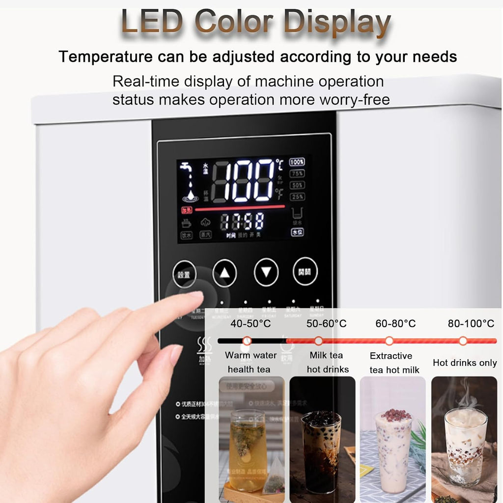 Commercial Water Boiler, Commercial Hot Water Dispenser, Temperature Adjustable, LCD Touchscreen, 60L/H Large Output, for Boba Tea Coffee Office Restaurant White