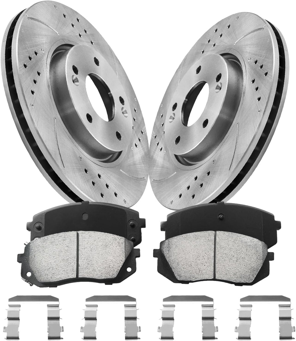 Anpulsero Front Automotive Replacement Brake Kit, Drilled Slotted Brake Rotors Ceramic Brake Pads Compatible with 2011-2016 Kia Sp-, 2010-2015 Hyundai Tucson|Brake Pads and Rotors Kit |300mm(11.8in)