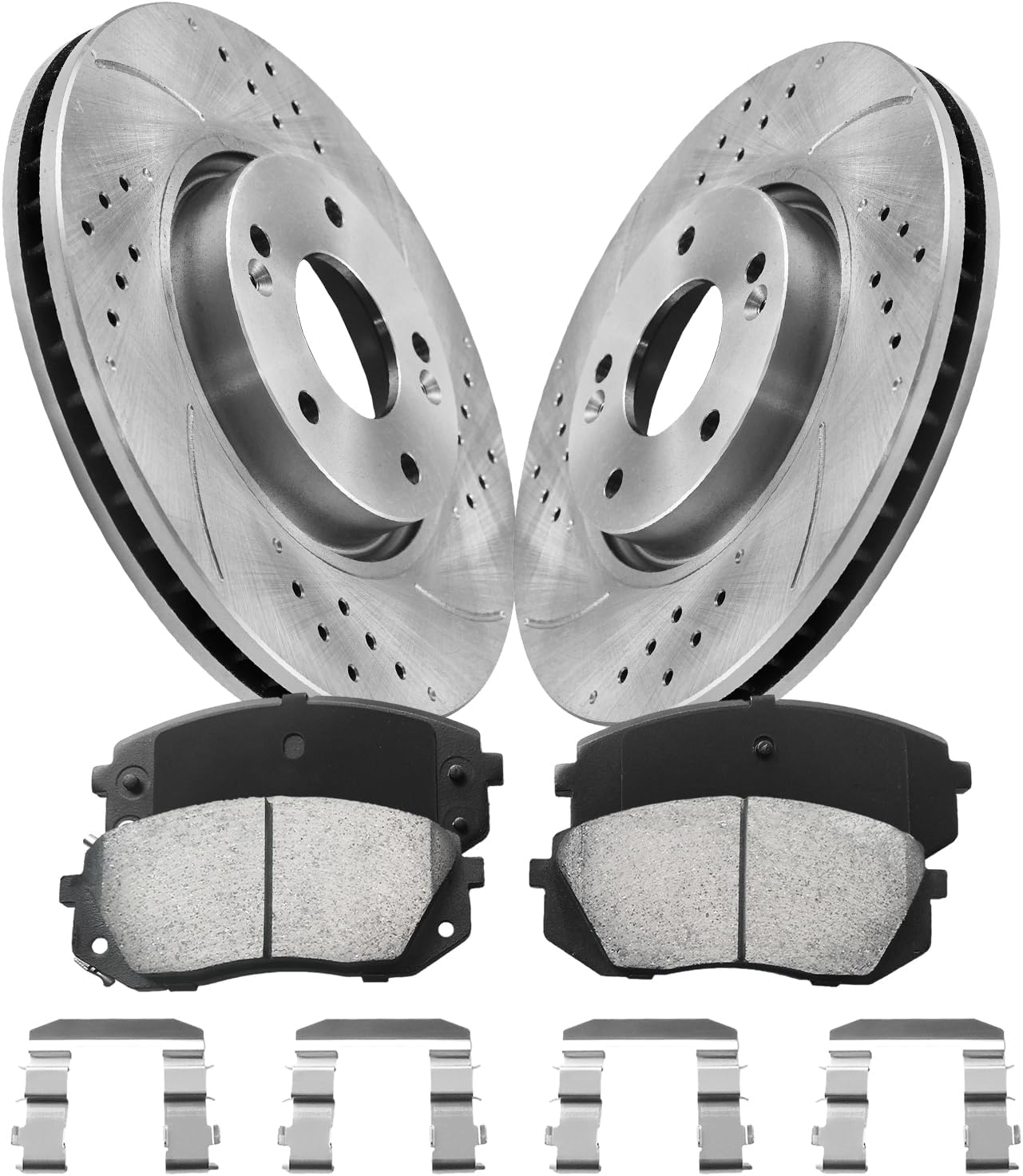 Anpulsero Front Automotive Replacement Brake Kit, Drilled Slotted Brake Rotors Ceramic Brake Pads Compatible with 2011-2016 Kia Sp-, 2010-2015 Hyundai Tucson|Brake Pads and Rotors Kit |300mm(11.8in)