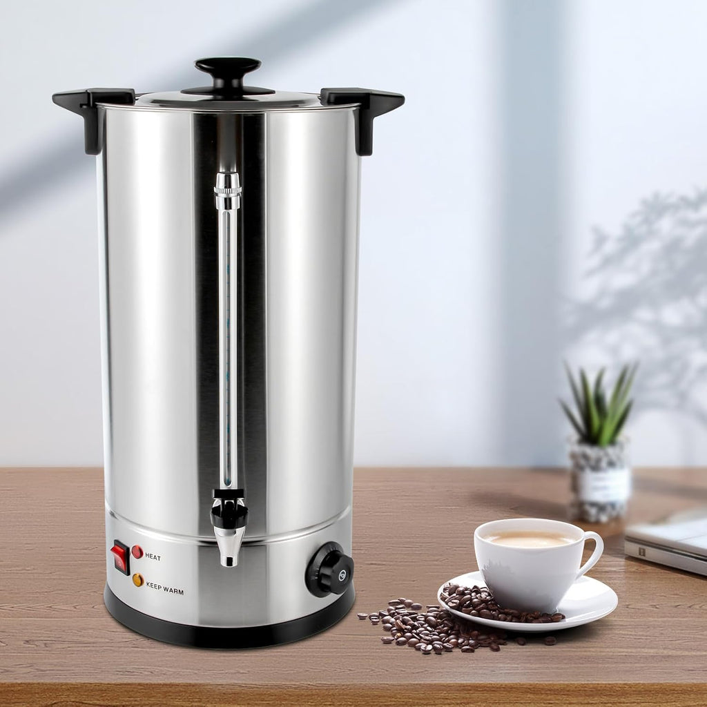 Commercial Grade Coffee Urn, 25 L Hot Water Urn Double-layer Barrel Wall 304 Stainless Steel Automatic Coffee Brewing 15 Minutes Boiling for Home, Party, Office, Wedding (25L)
