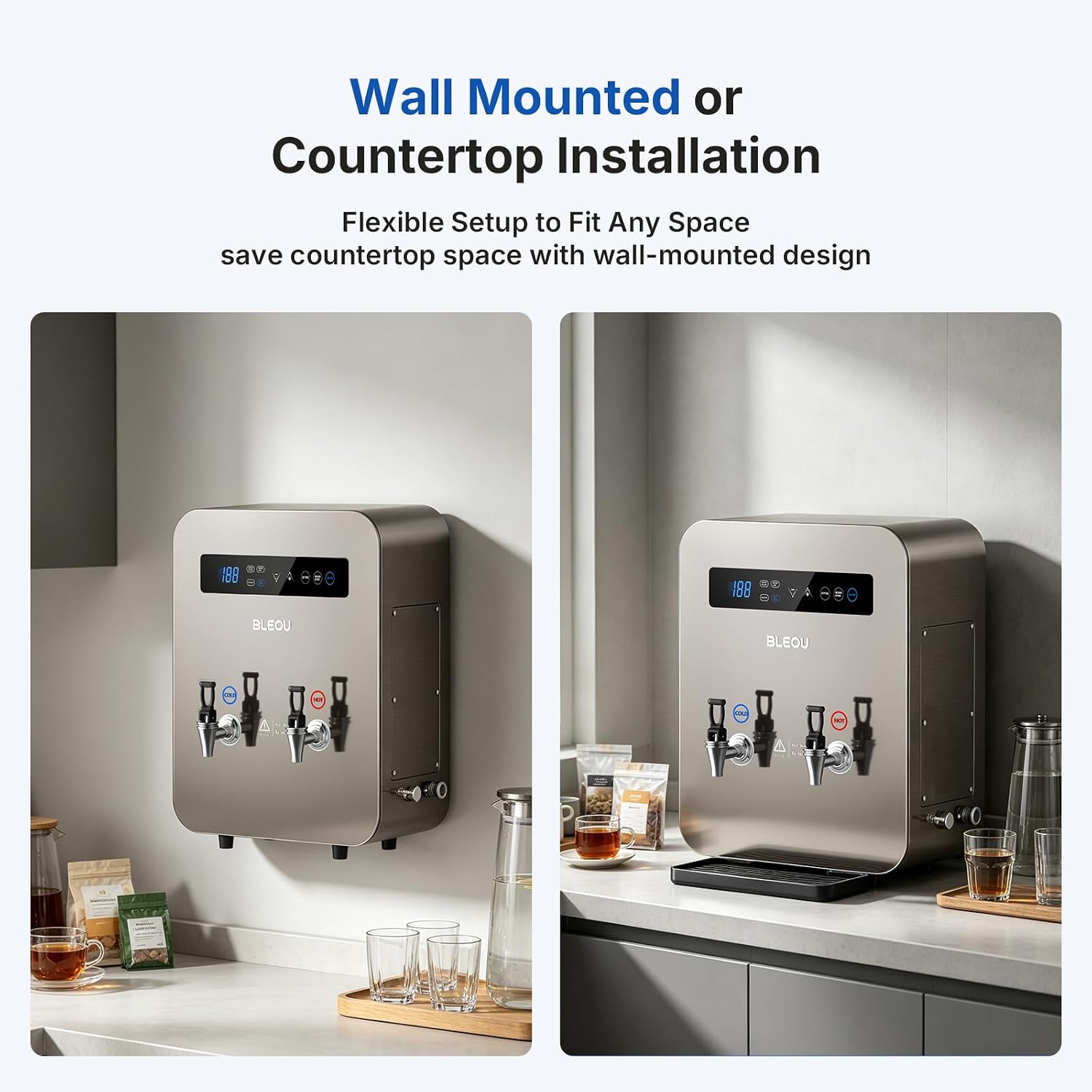 Bleou Commercial Hot Water Dispenser 12L (3.2 Gallon) -1800W Instant Water Boiler with Dual Taps(Hot & Ambient),30L/H High Output,Wall Mount or Countertop for Office,Cafe, Restaurant & Buffet