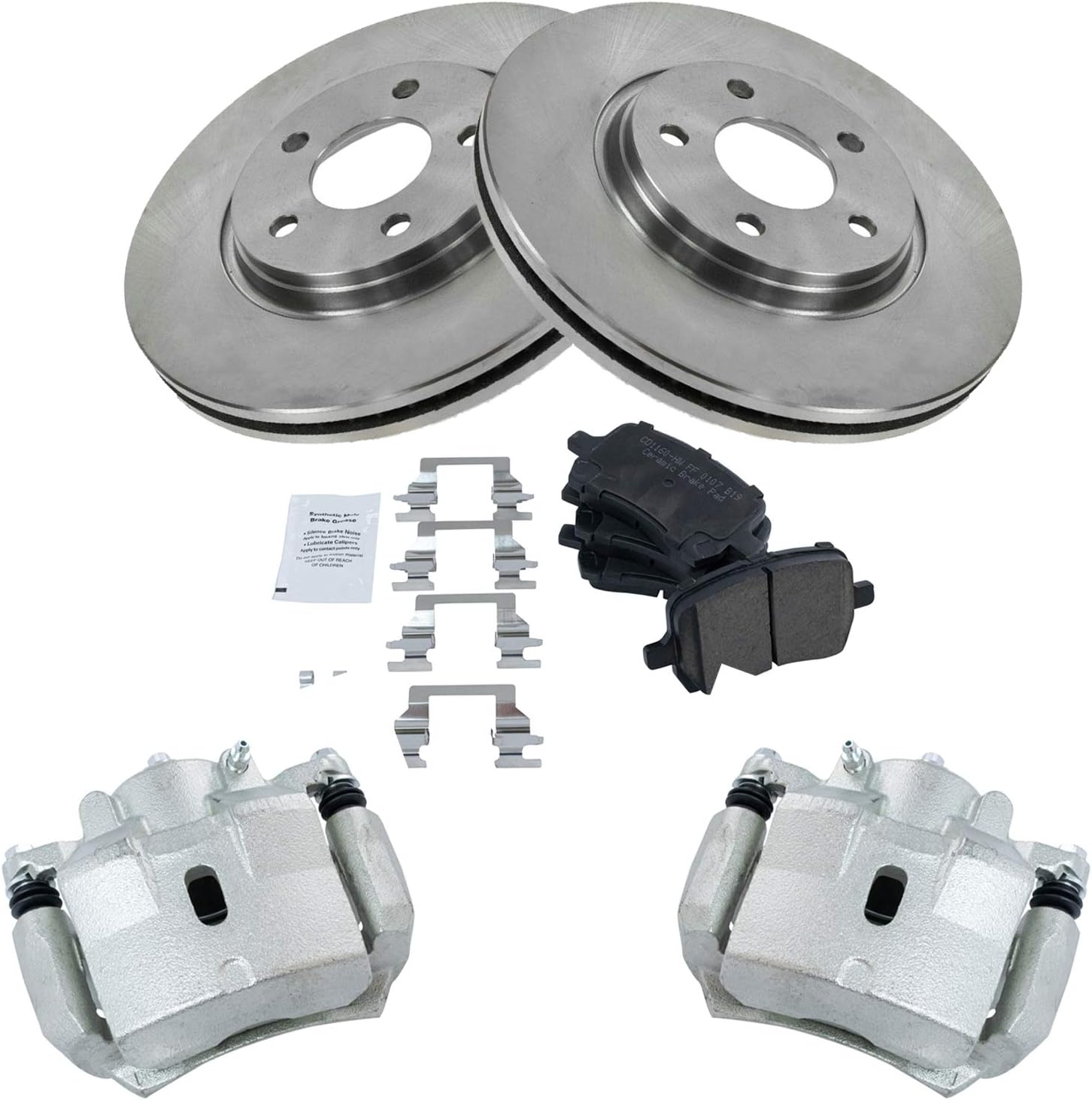 TRQ Front Brake Pad and Rotor Set Ceramic Vented Rotors Calipers Compatible with 2007-2012 Chevrolet Malibu 2007-2010 Pontiac G6 2007-2009 Saturn Aura