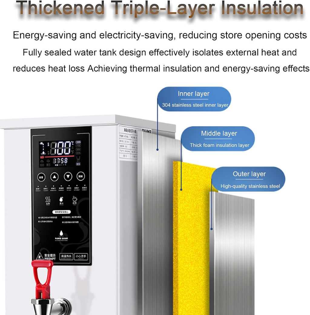 Electric Countertop Hot Water Machine, Built-in Purifier, Temperature Adjustable, Step-heating, 60L/H Large Output, for Boba Tea Coffee Office Restaurant White