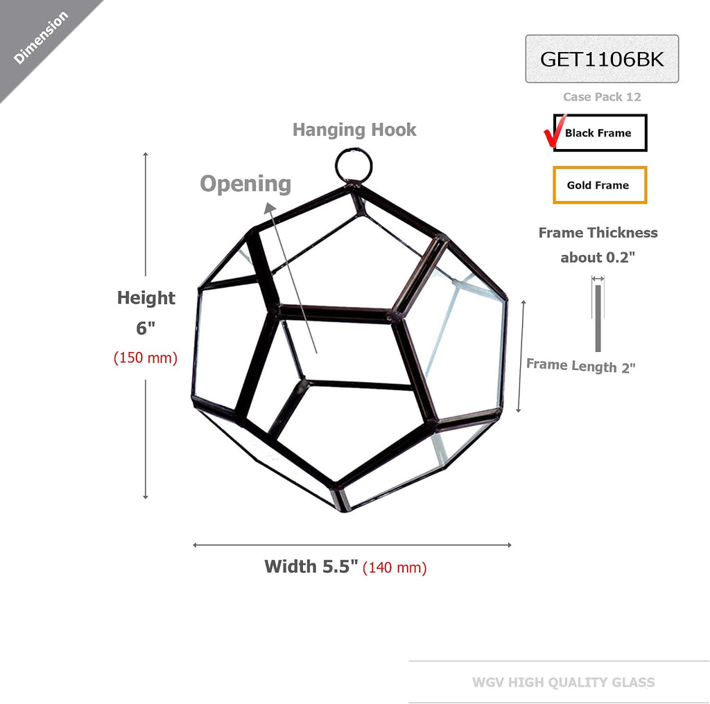 WGV Hanging Geometric Planter Terrarium Bulk Width 5.5' Height 6' Clear Glass Black Frame DIY Succulent air Plant Miniature Fairy Garden Windowsill Decor Globe 12 Pieces