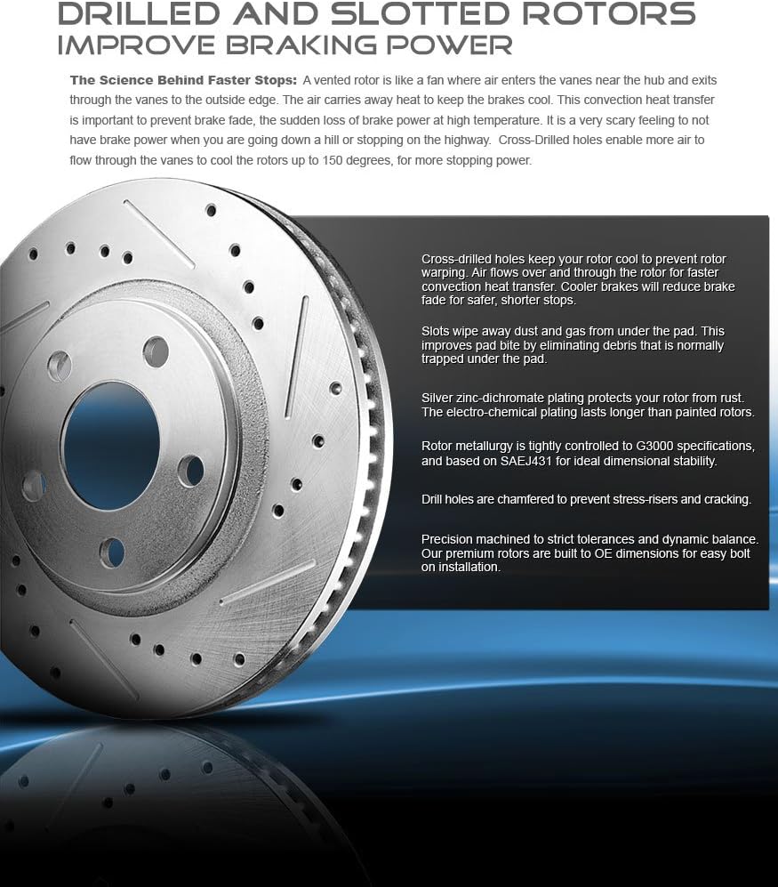 Callahan Brake Parts Front and Rear Brake Kit For Lincoln MKX 2016-18 - Drilled & Slotted Disc Rotors with Ceramic Brake Pads + Hardware, EBYK028830