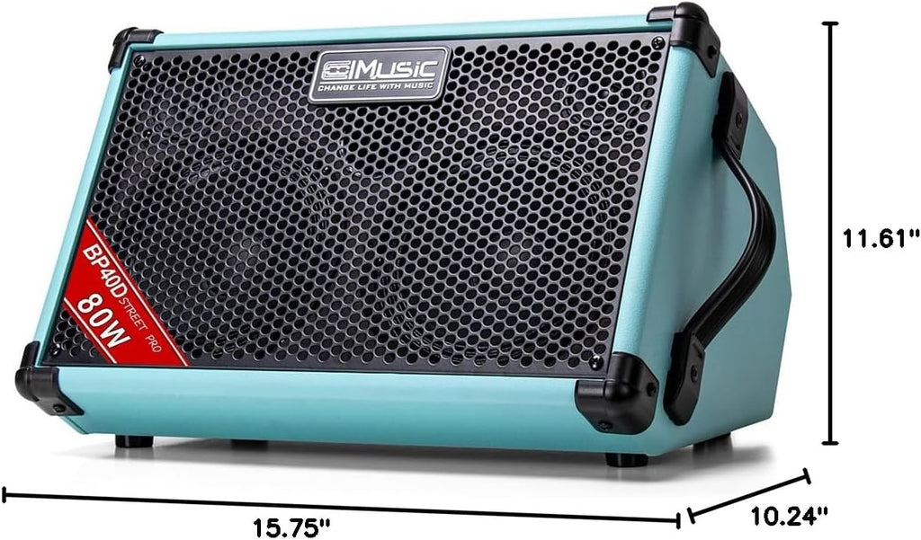 Coolmusic BP40D Powered Acoustic Guitar Amplifier- Portable Bluetooth Speaker 80W W/Battery with Reverb Chorus Delay Effect, 6 Inputs,3 Band EQ, Blue