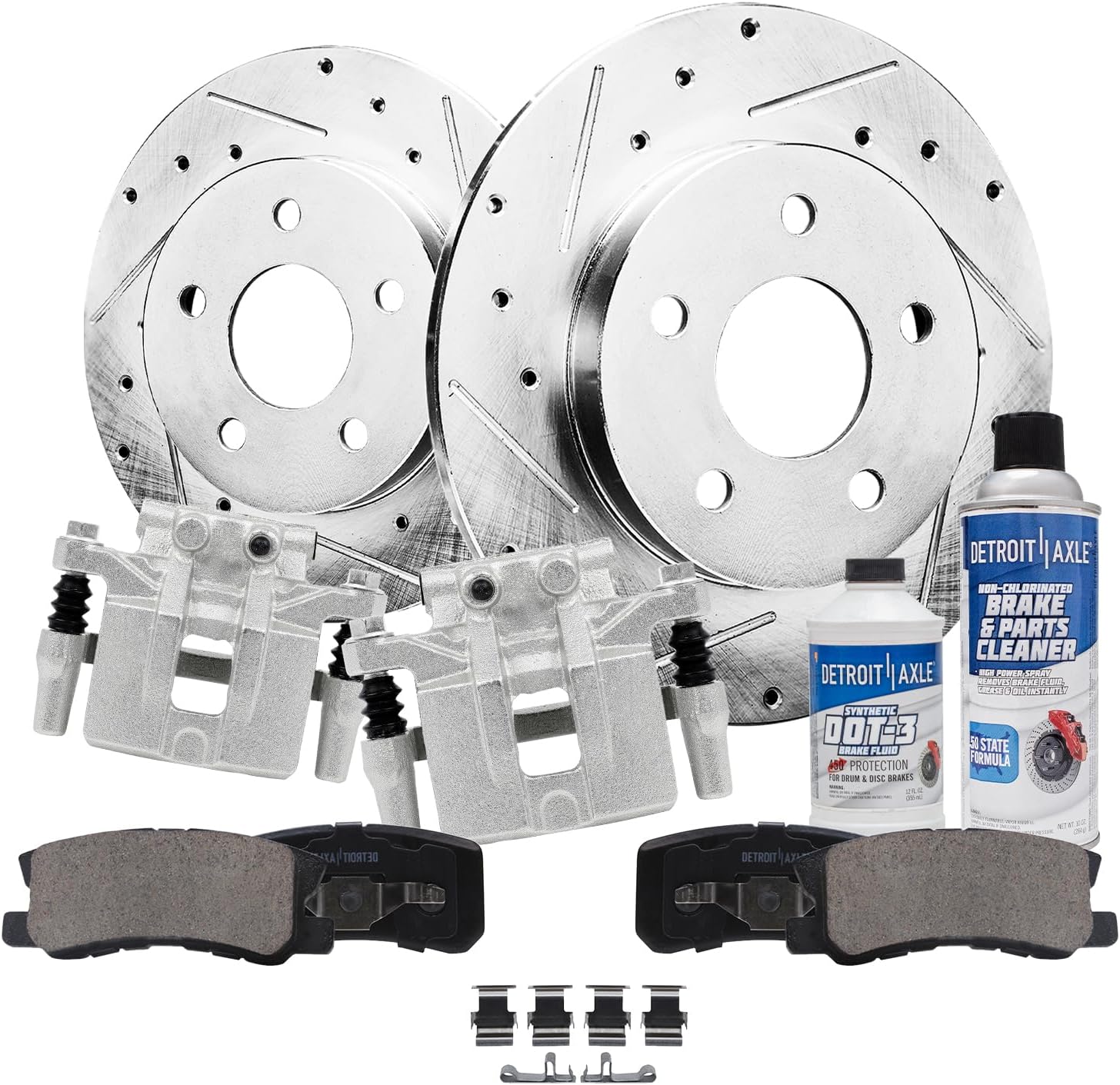 Detroit Axle - Rear Drilled Brake Rotors Calipers Bracket Pads Replacement for Dodge Caliber Mitsubishi Lancer Outlander Sport RVR - 8pc Set