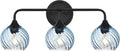 MELUCEE 25 Inch Bathroom Light Fixtures Black, 3-Light Vanity Lights with Blue Striped Swirl Glass Shade, Mid-Century Modern Bathroom Vanity Light Over Mirror