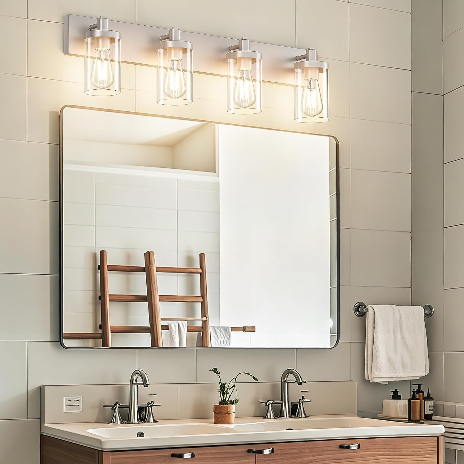 Aipsun Brushed Nickel Bathroom Light Fixtures 4 Lights Vanity Light for Bathroom Lighting Fixtures Over Mirror(Exclude Bulb)