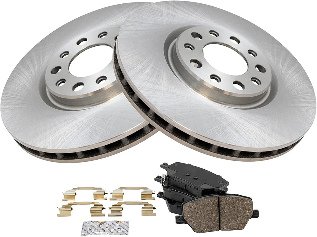 TRQ Front Brake Pad and Rotor Set Ceramic Vented Rotors Compatible with 2016-2021 Fiat 500X 2017-2022 Jeep Compass 2015-2021 Renegade