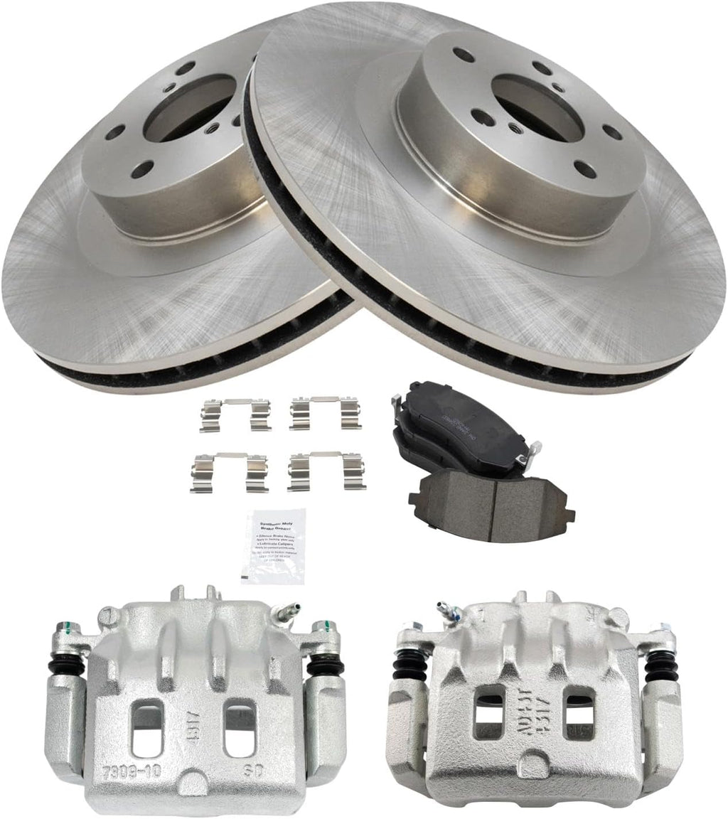 TRQ Front Brake Pad and Rotor Set Ceramic Vented Rotors Calipers Compatible with 2002 Subaru Legacy Outback