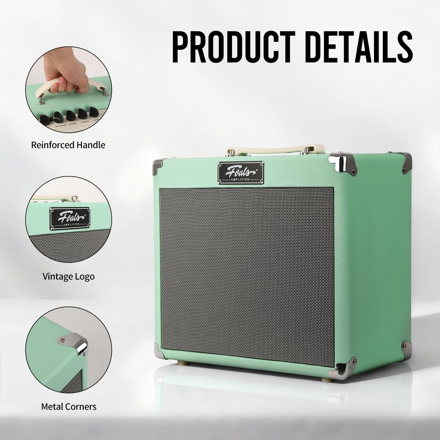 FOALS Electric Guitar Amp 20W (30W Peak), Dual-Channel Clean/Drive Combo Amplifier with Bluetooth, 8-Inch Speaker, 3 Band EQ, Headphone Output & AUX Input for Home Practice(Green)