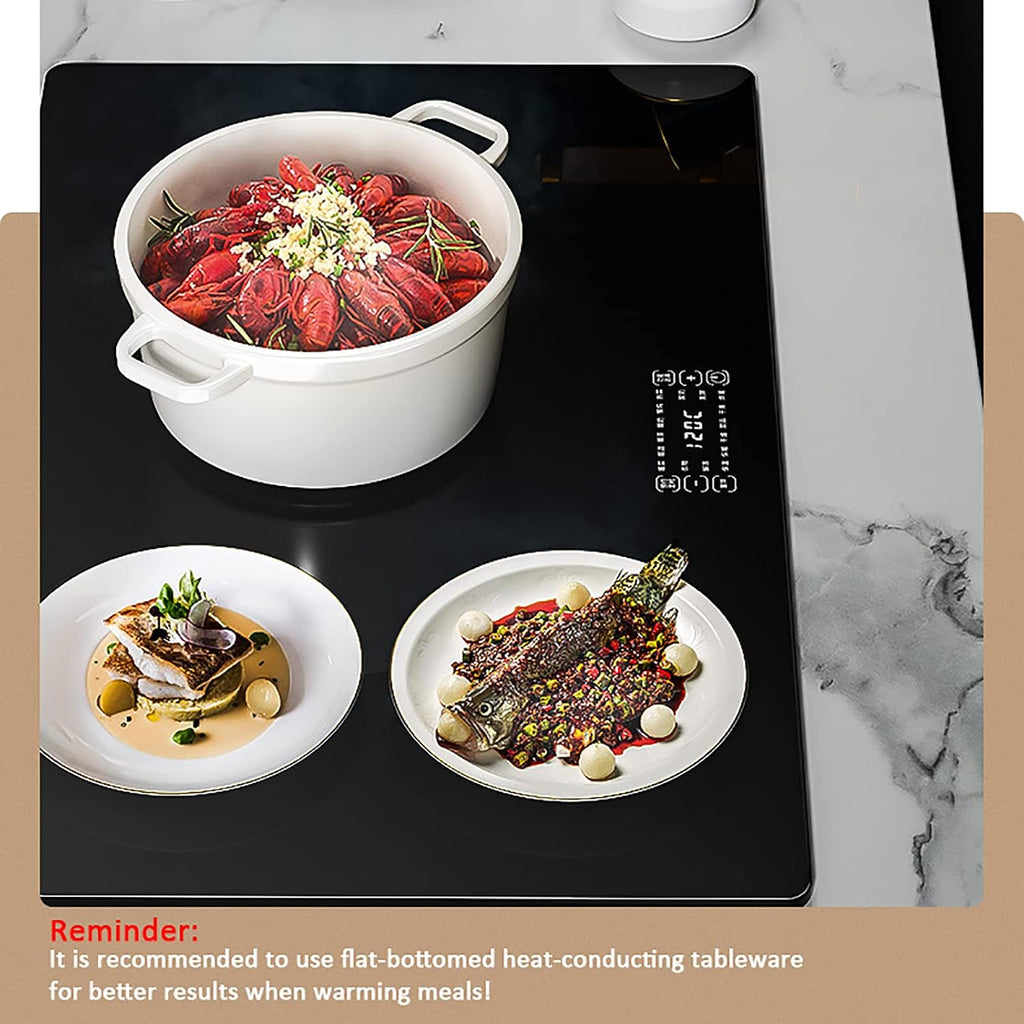 Plate Warmer Electric Hot Plate Warming Tray Rectangle Electric Food Warmer Tempered Glass Surface with 16 Functions Keeps Food Hot AdjusTemperature Control
