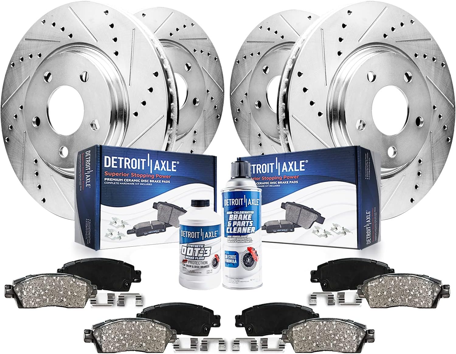 Detroit Axle - 2.3L Brake Kit for 2019 Ford Mustang Drilled and Slotted Disc Brake Rotors Ceramic Brakes Pads with Hardware Replacement : 13.86' inch Front and 12.99' inch Rear Rotor