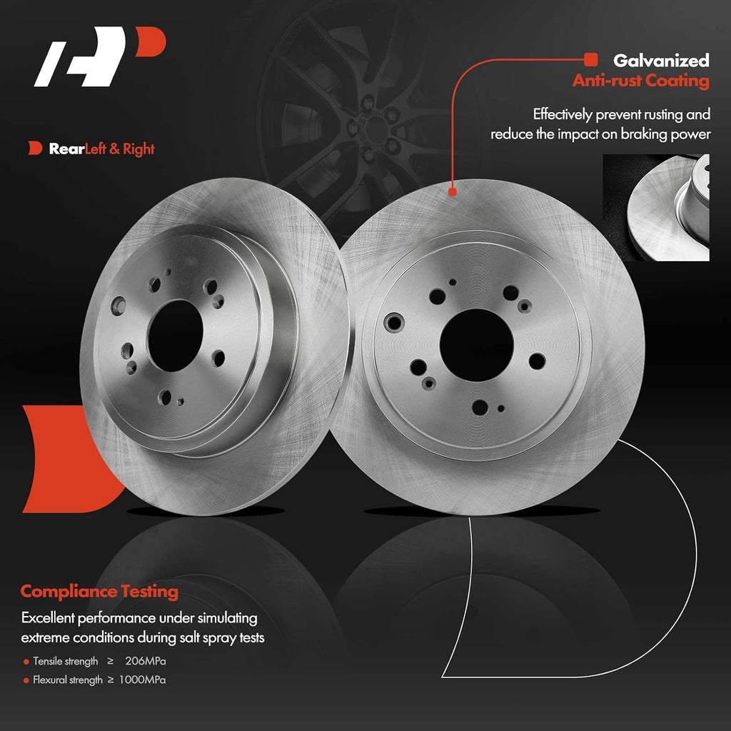 A-Premium 13.14 inch (334mm) Rear Solid Disc Brake Rotors + Ceramic Pads Kit Compatible with Select Honda Model - Ridgeline 2006-2014 V6 3.5L, 6-PC Set