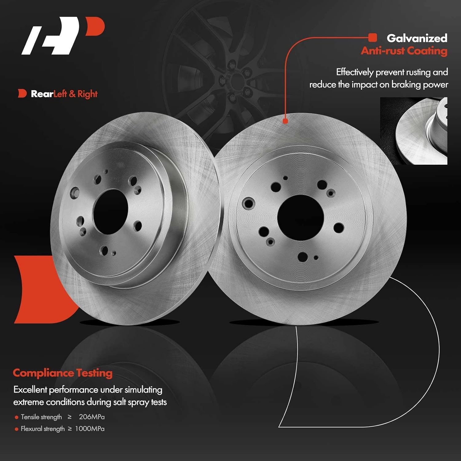 A-Premium 13.14 inch (334mm) Rear Solid Disc Brake Rotors + Ceramic Pads Kit Compatible with Select Honda Model - Ridgeline 2006-2014 V6 3.5L, 6-PC Set