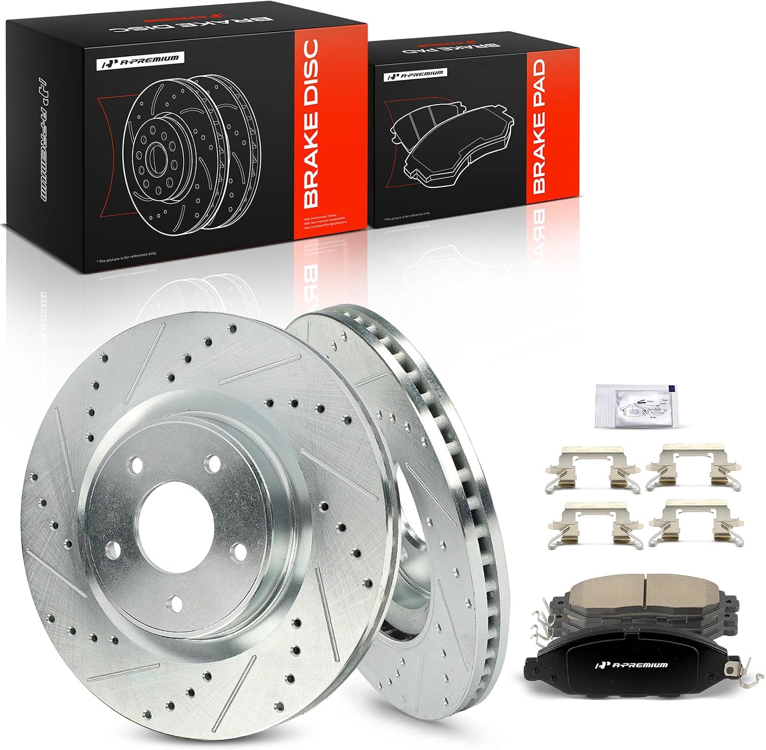 A-Premium 12.60 inch (320mm) Front Drilled and Slotted Disc Brake Rotors + Ceramic Pads Kit Compatible with Select Nissan and Inifinit Models - Murano 2015-2023, Pathfinder, QX60, JX35, 6-PC Set