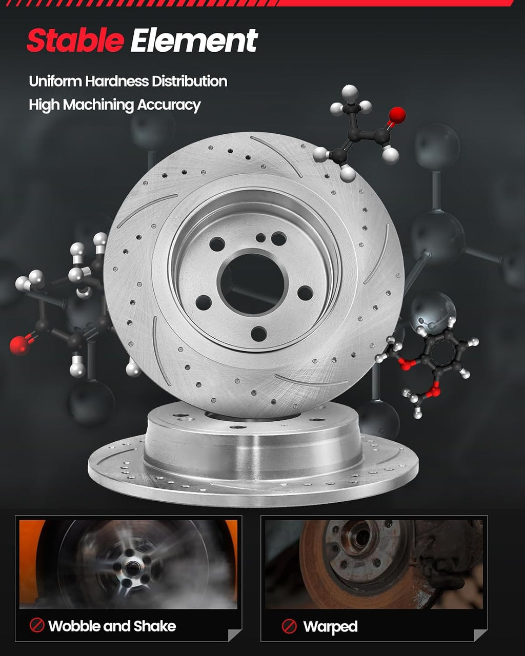 Brake Pads And Rotors Kit Compatible With 2005-2010 Jeep Grand Cherokee, 2006-2010 Commander, Rear Automotive Replacement Brake Kits Drilled And Slotted Rotors 320mm(12.6in) 53027 D1041-7945