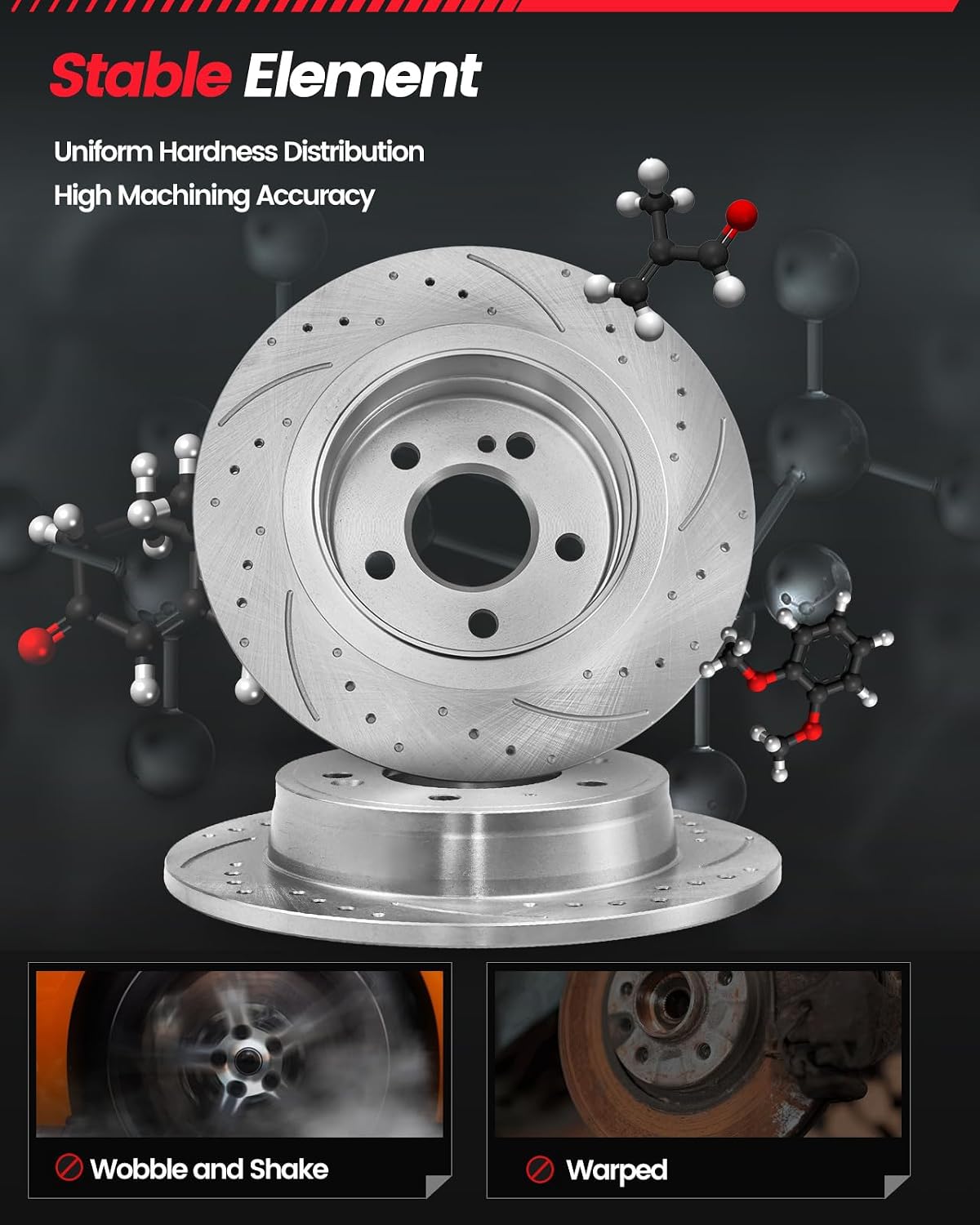Rear Brakes and Rotors Kit Compatible with 2011-2020 Jeep Grand Cherokee, 2011-2020 Dodge Durango | 53061 & D1498-8698 | 329.9mm(13in)| Low Dust Noise Free-Drilled Slotted Brake Rotors Kit