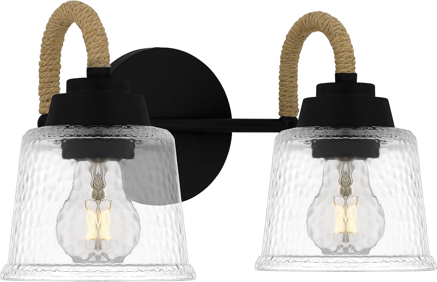 Quoizel Seabreeze Bath Vanity Lights,15 Inch 1-Light Matte Black Coastal-Inspired Lighting Fixtures Over Mirror, Clear Hammered Glass, 100W, Transitional Wall Light for Bathroom, Dresser or Sink