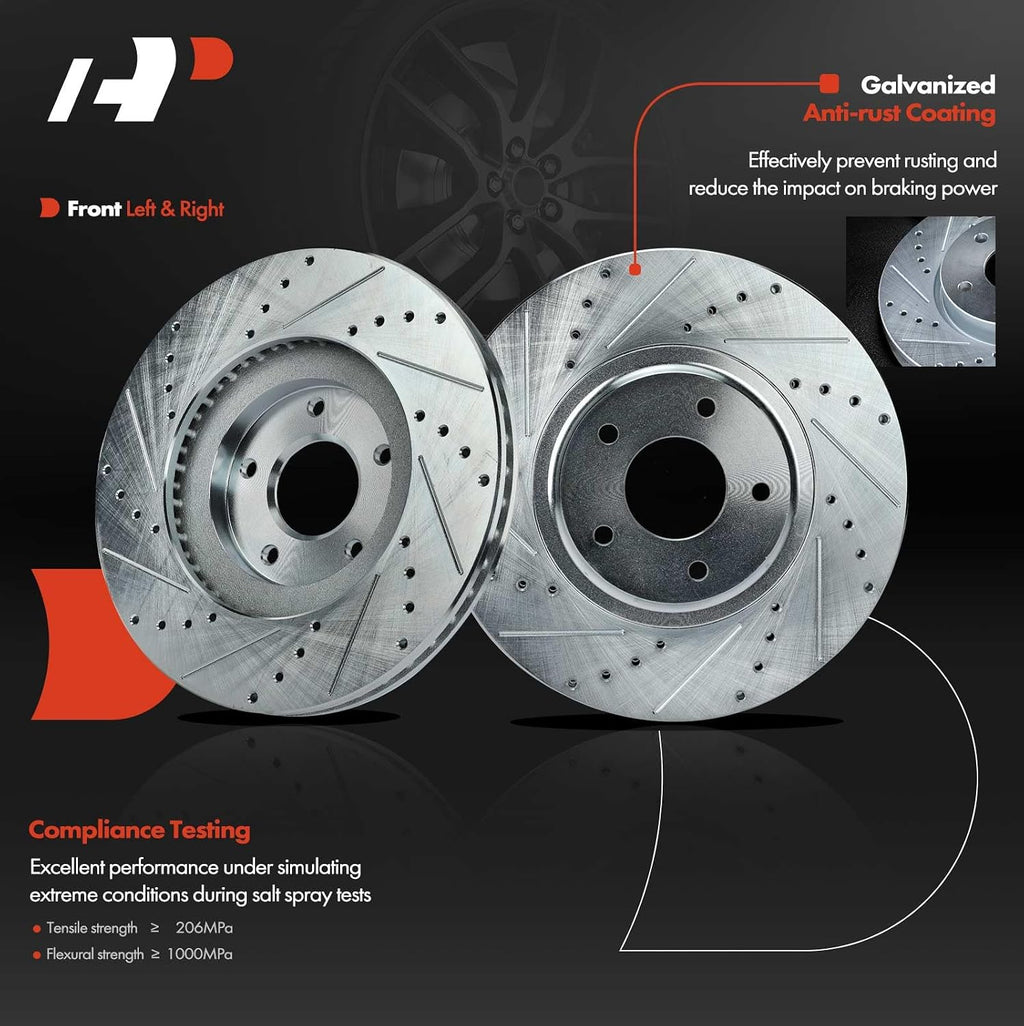 A-Premium Front and Rear Drilled and Slotted Disc Brake Rotors + Ceramic Pads Kit Compatible with Select Nissan & Infiniti Models - Murano 2003-2007/2009-2012, FX35/FX45 2003-2005, 12-PC Set