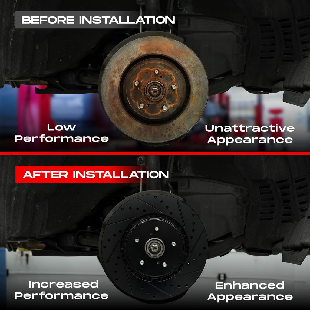 R1 Concepts Front and Rear Brake Kit Fits 2010 Ford F-250; 2010-2011 Ford F-350| Optimum Oep Pads, Drilled Slotted Rotors| Hardware| 13.7' Front & 13.4' Rear