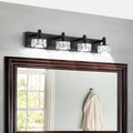 Modern 4-Light LED Vanity Light Dimmable with Faceted Crystal Shades 27.6 Inch Bathroom Lighting Fixture Matte Black and Brushed Gold Finish