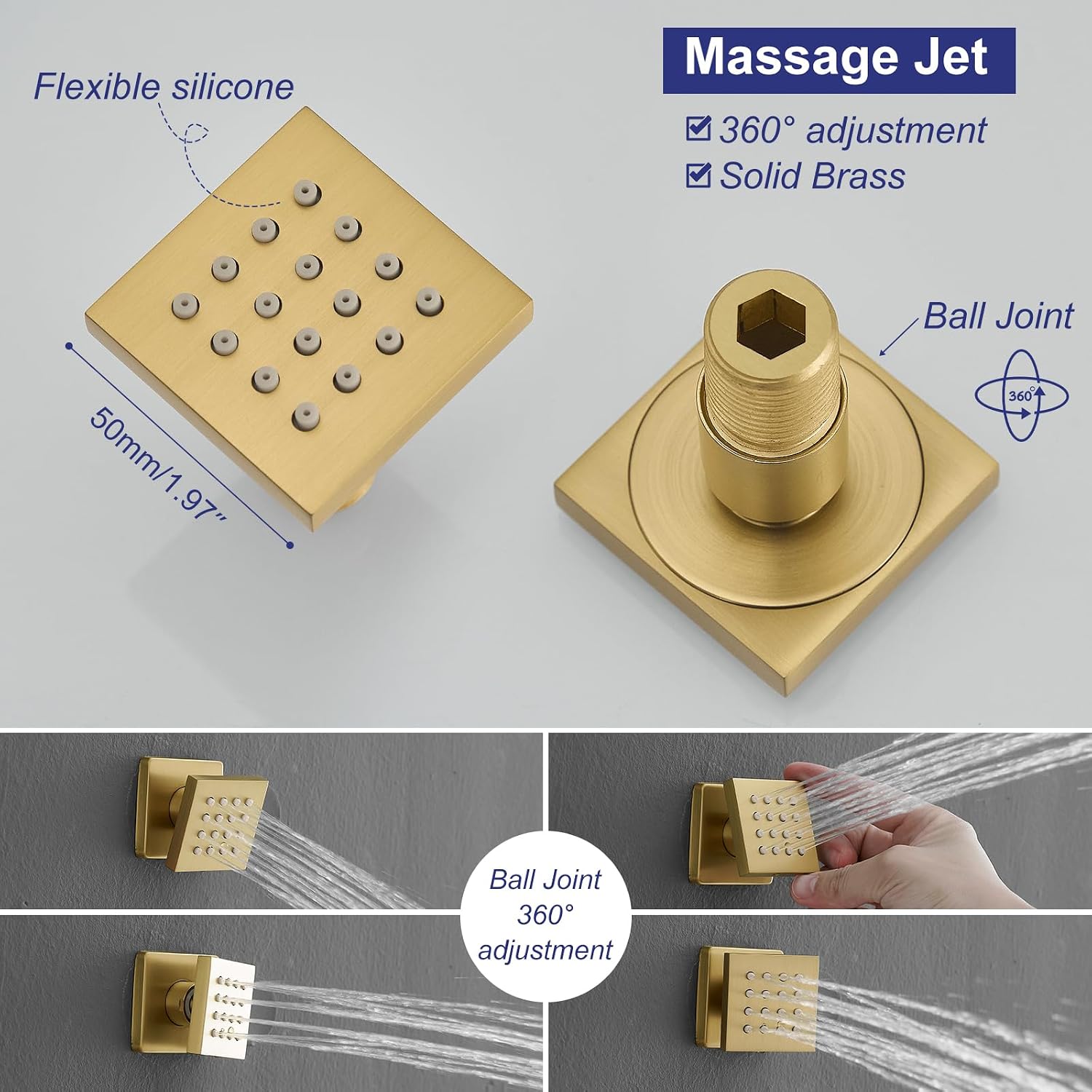 RUMOSE Rainfall Shower System with 4 Body Jets Wall Mounted 4 Mode Shower Faucet Set with 12 Inch Rain Shower Head and 2 in 1 Handheld Spray, Brushed Gold Brass Shower Fixtures, Rough-in Valve