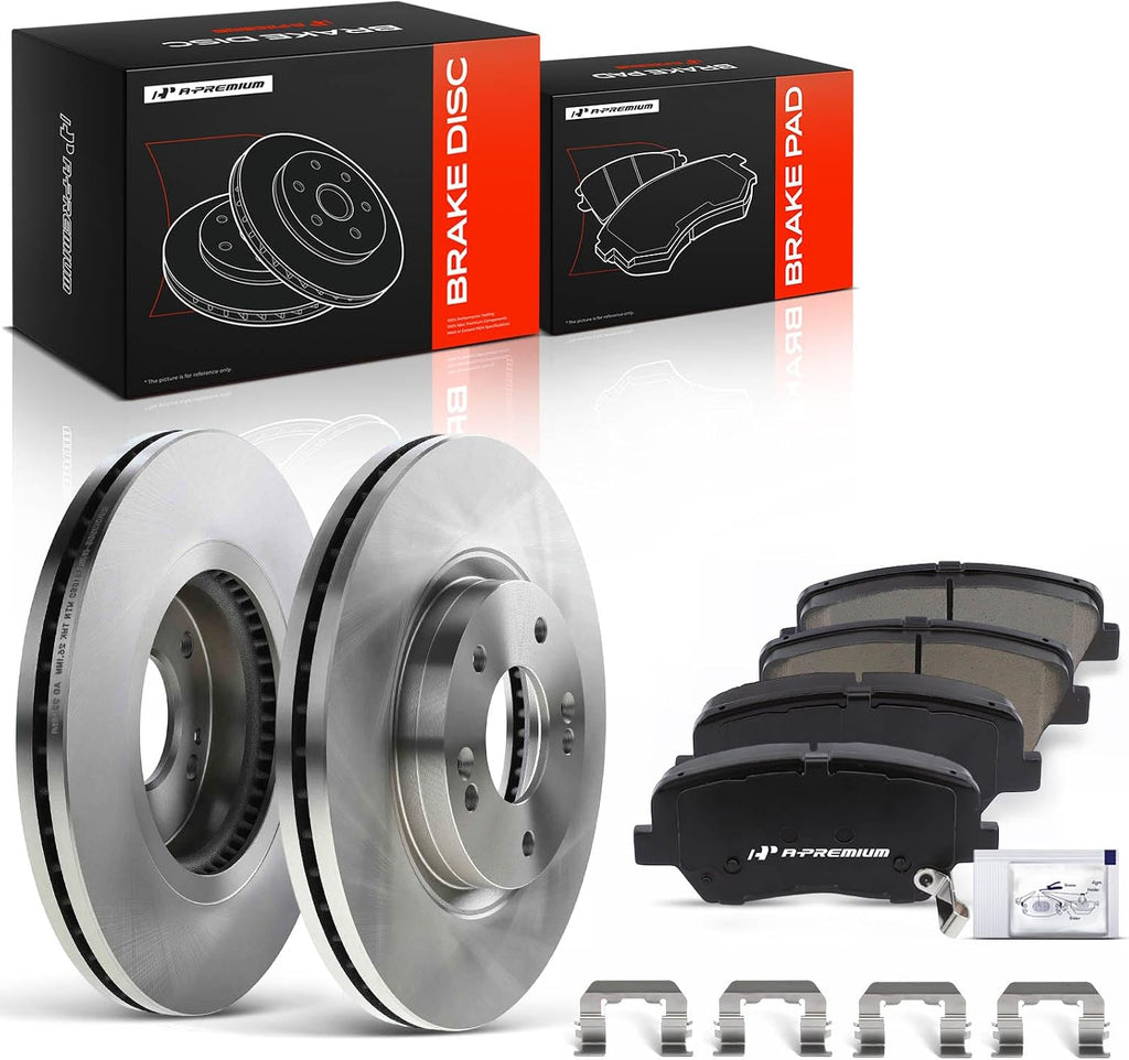 A-Premium 11.82 inch (300mm) Front Vented Disc Brake Rotors + Ceramic Pads Kit Compatible with Hyundai and Kia Models - Santa Fe 2010-2012, Sorento 2011-2013, 6-PC Set