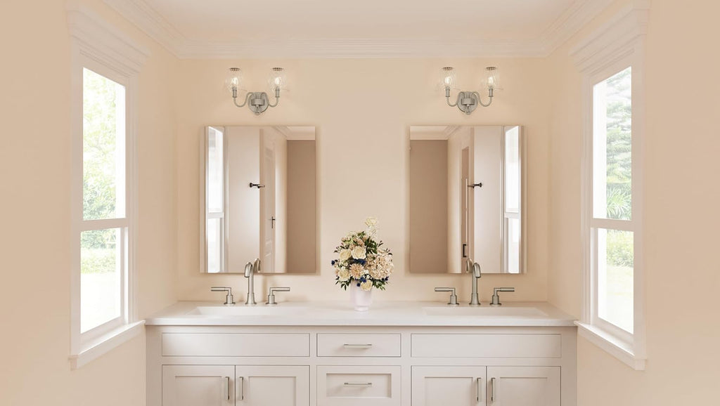 Quoizel McKinney Bath Vanity Light, 15.5 Inch 2-Light Bathroom Fixture, Brushed Nickel Modern Industrial Light, 60W Max, for Bathroom, Bedroom or Kitchen