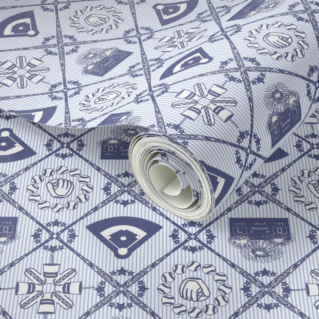 Peel & Stick Wallpaper 12ft x 2ft - Baseball Diamonds Toile Stars Sports Firework Glove Diamond Custom Removable Wallpaper by Spoonflower