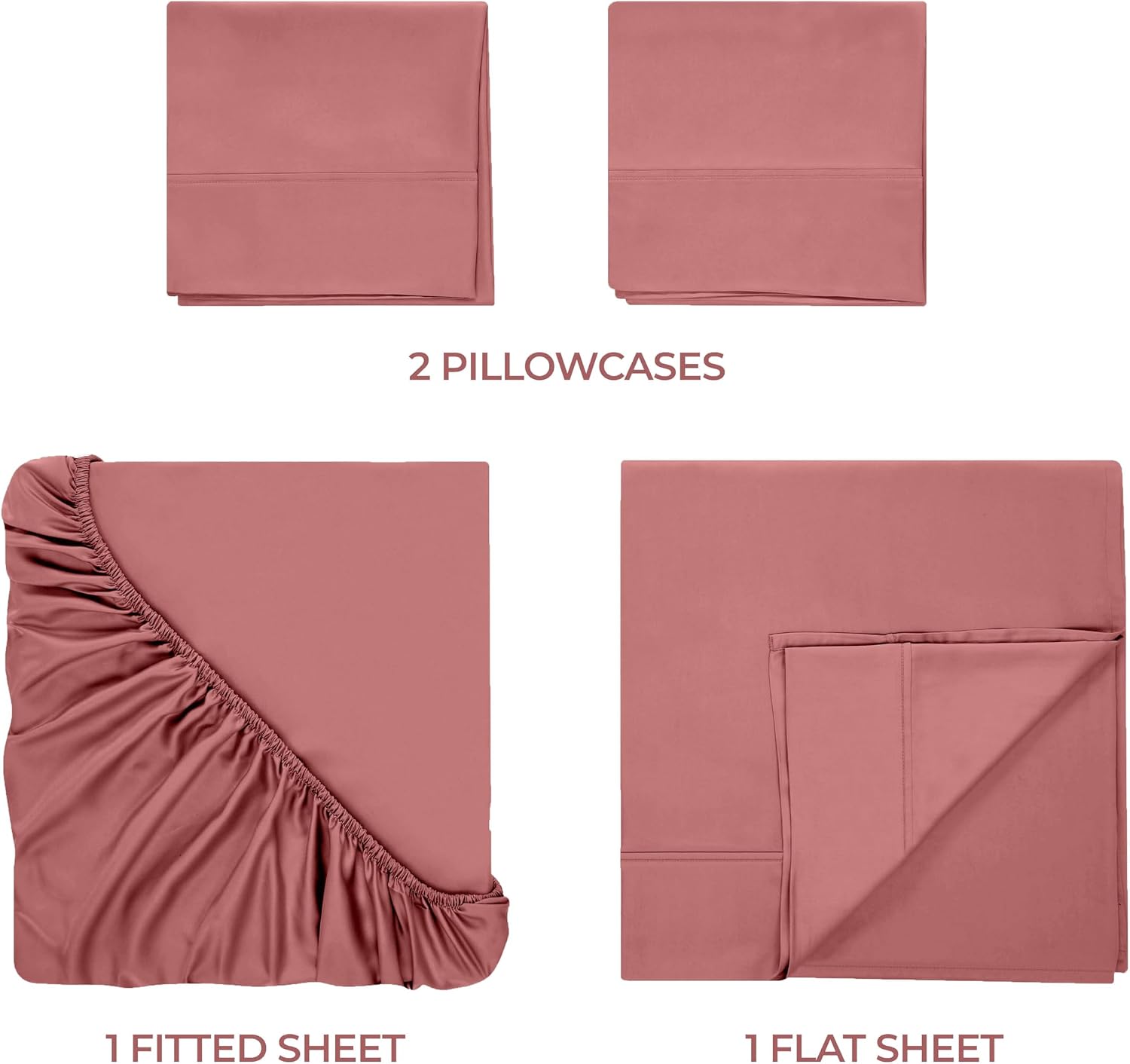 Superior Egyptian Cotton 400 Thread Count Bed Sheet Set, 2 Elastic Deep Pocket Fitted Sheets, 1 Flat Sheet, 2 Pillowcases, Soft Bedding, Luxury Sheets, Sateen Weave, Split King Size, Blush