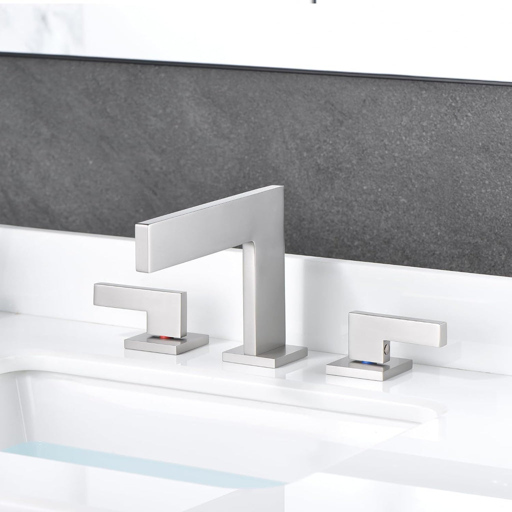 Sumerain 8 Inch Widespread Waterfall Bathroom Sink Faucet, Lavatory Faucet with Brass Rough-in Valve in Brushed Nickel
