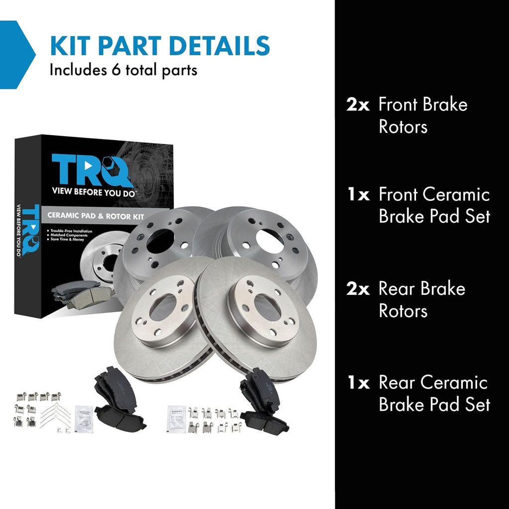 TRQ Front and Rear Brake Pad and Rotor Set Ceramic Vented Solid Rotors Compatible with 1995-1997 Toyota Avalon