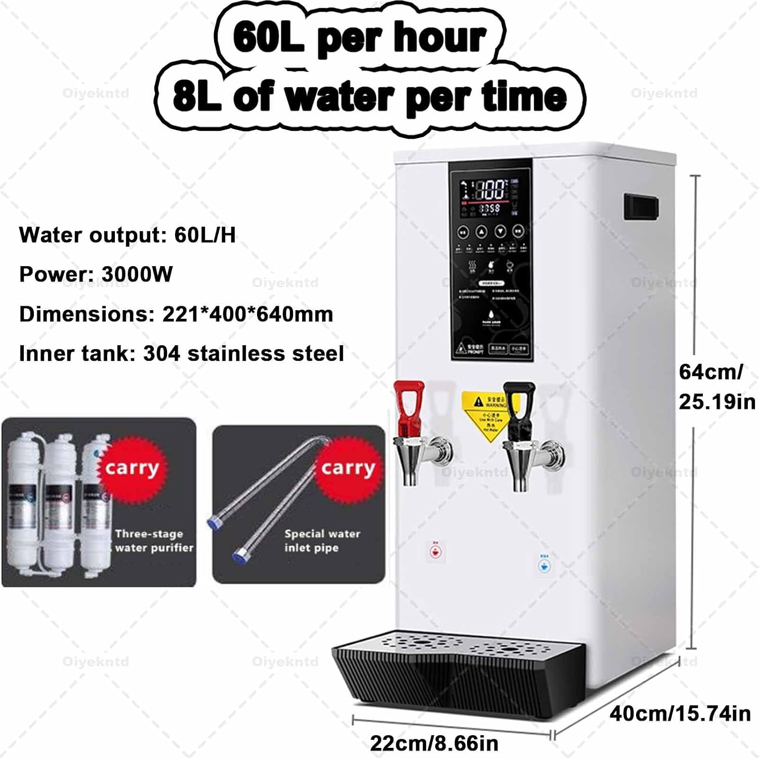 Instant Hot Water Dispenser, Automatic Commercial Hot Water Pot with Filter Lcd Display Water Boiler Desktop Electric Hot Water Boiler with Spout for Coffee Home Office White