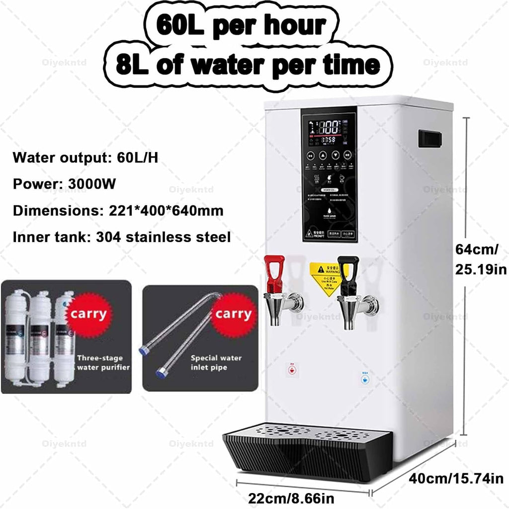 Commercial Instant Water Dispenser, 3000 w Desktop Electric Hot Water Boiler, 60°C to 100°C Adjustable, Automatic Hot Water Pot Digital Control Panel/Auto Temperature Control White