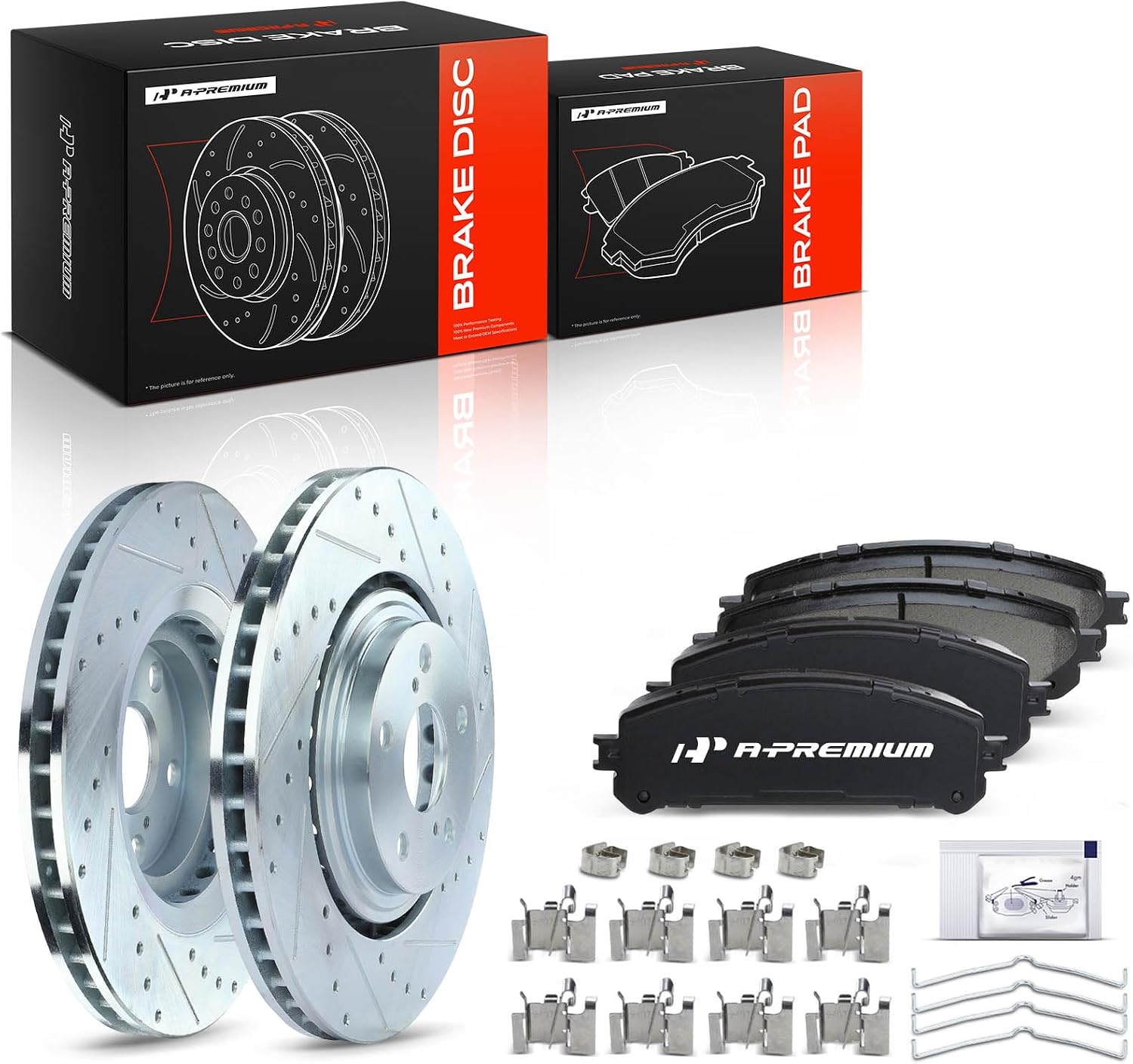 A-Premium 12.91 inch (327.91mm) Front Drilled and Slotted Disc Brake Rotors + Ceramic Pads Kit Compatible with Select Lexus and Toyota Models - NX200t, NX300, NX300h, RX350, RX450h, Highlander, Sienna