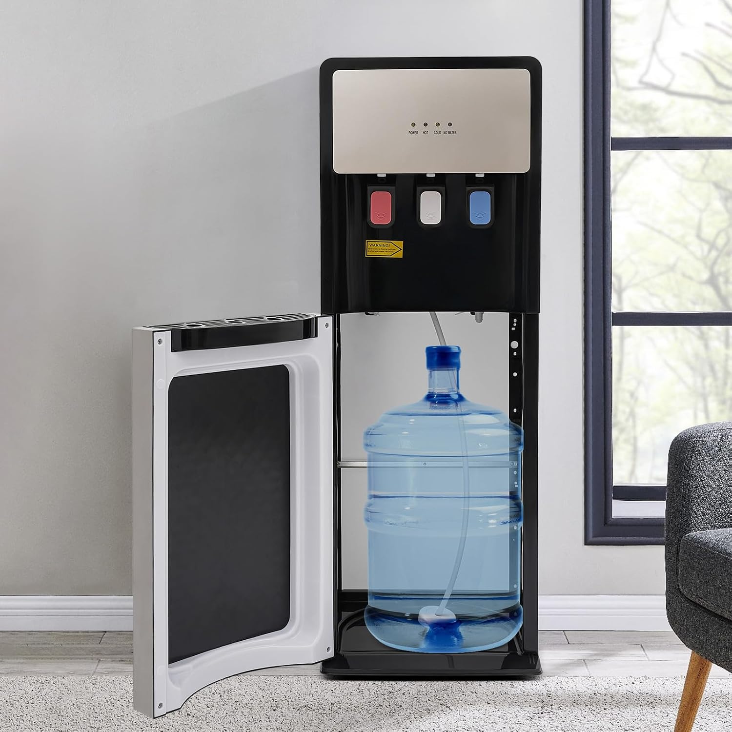 Water Cooler Dispenser，Bottom Loading Electric Water Dispenser Capacity 0.53 to 1.32 Gallon,with Anti-Scalding Design for Home,Office, Living Room(Sliver Grey)